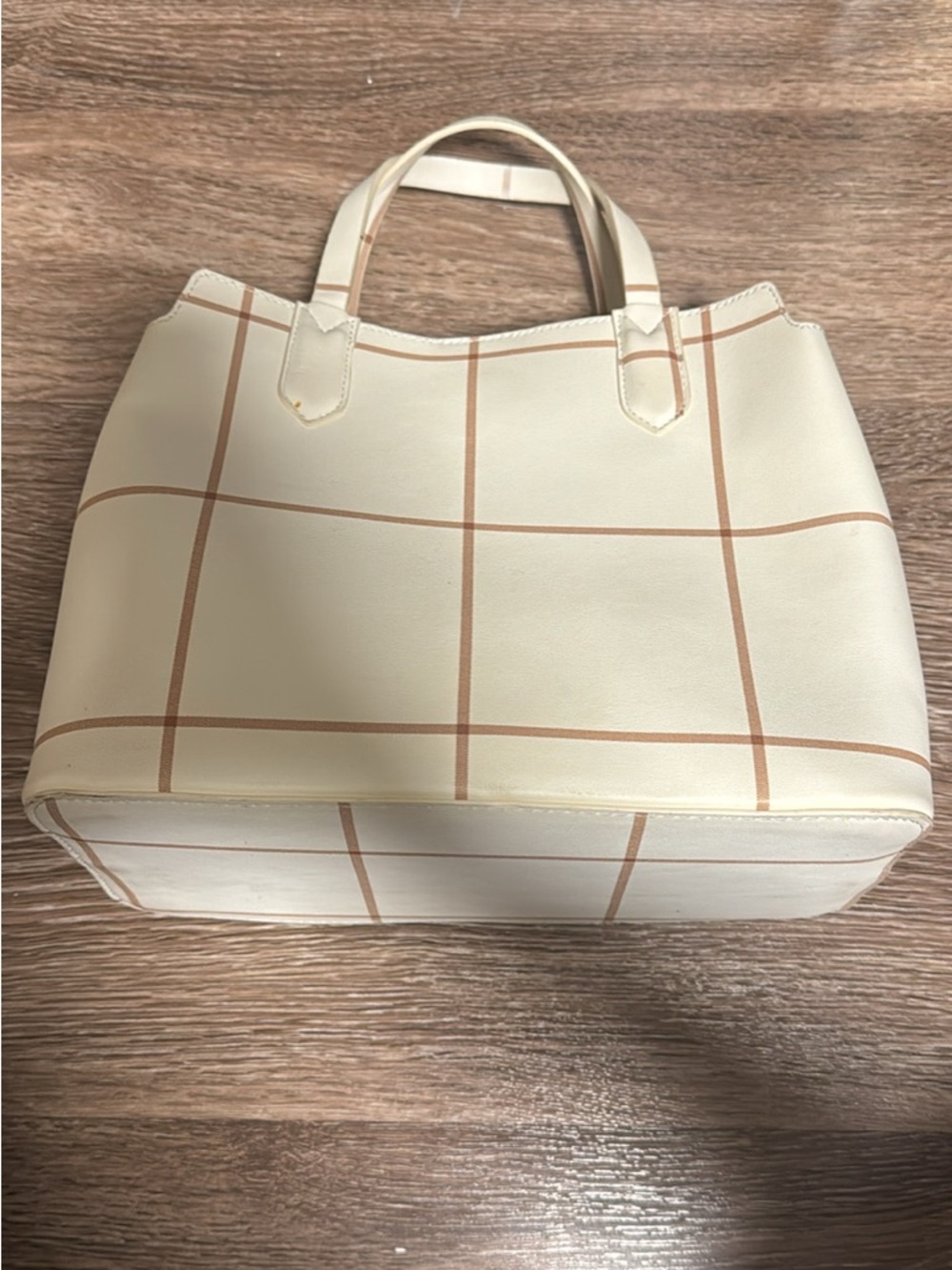 Cream Grid Tote Bag – Stylish Everyday Carry